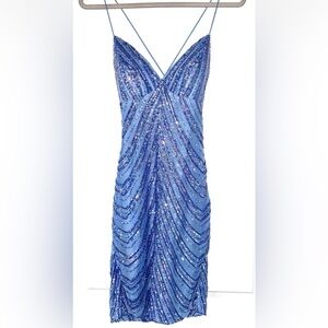 Windsor Blue Sequin Strappy Bodycon Mini Dress Size M
Sweetheart Neck